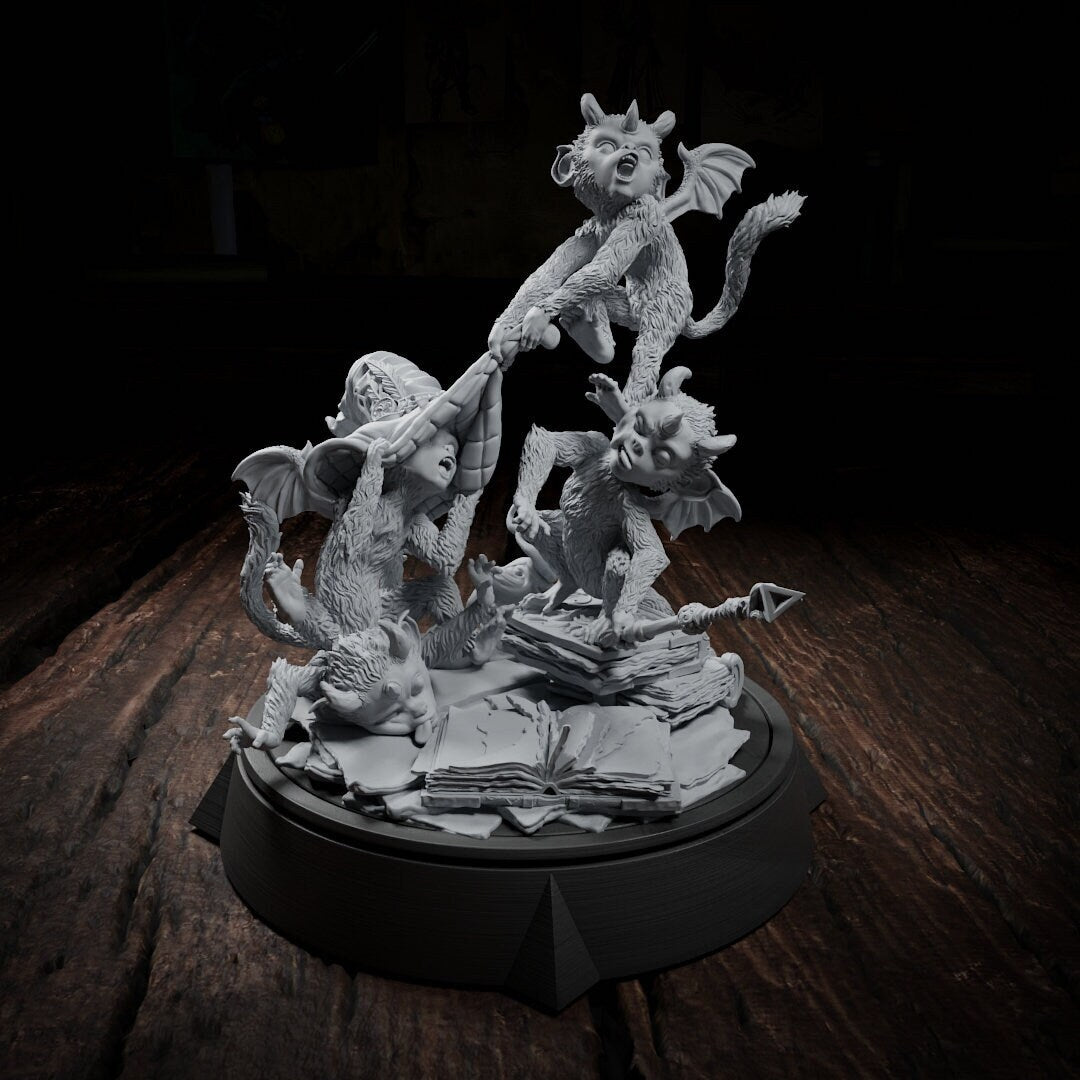 Monklings Battle, Monkey Imps Familiars | Tabletop or Display Scale | TTRPG Miniature | Cripta Studios