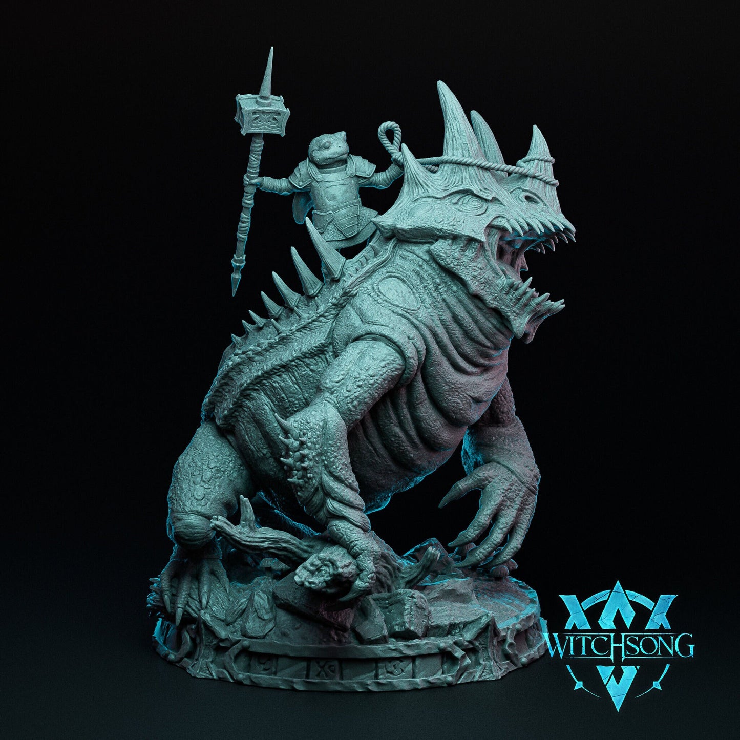ToadLord, Mounted Frog Man Bullywug | Mini or Bust | Monster Miniature Statue | Witchsong Miniatures
