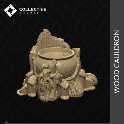 Wood Cauldron, Witch, Fairy | D&D Tabletop Roleplaying Game Scatter Miniature | Diorama | Collective Studio