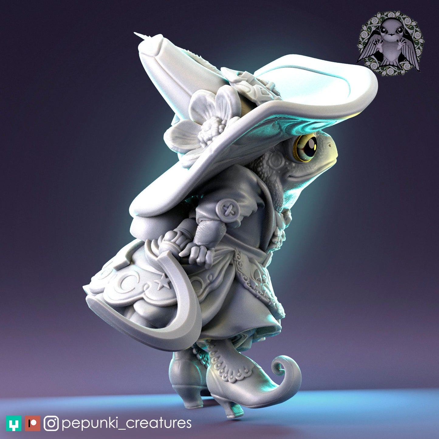 Toad Witch, Magician Warlock | Tabletop or Display Scale | D&D Humblewood TTRPG Miniature | Pepunki Creatures