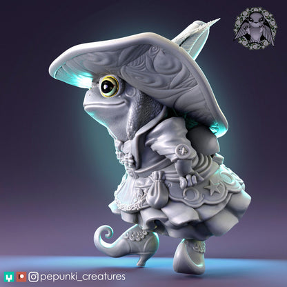 Toad Witch, Magician Warlock | Tabletop or Display Scale | D&D Humblewood TTRPG Miniature | Pepunki Creatures