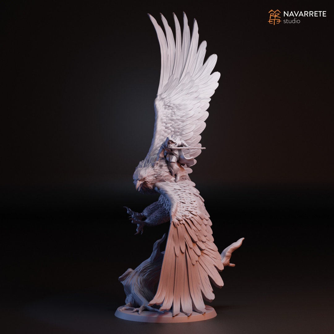 Radalion on Eagle, Wizard Giant Bird | D&D TTRPG Miniature | Navarrete Studio | Unpainted, Unplated Resin 8k