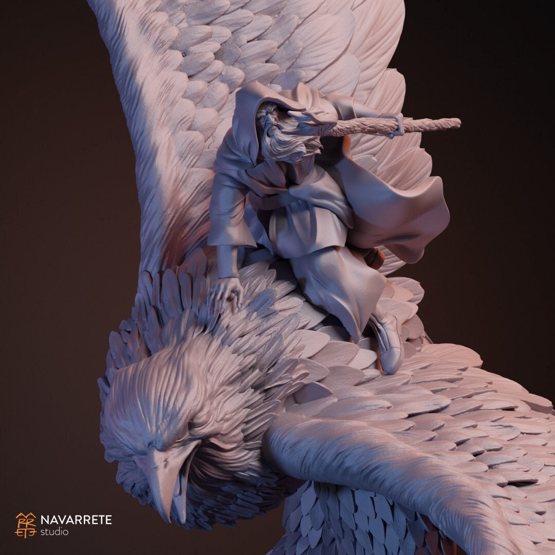 Radalion on Eagle, Wizard Giant Bird | D&D TTRPG Miniature | Navarrete Studio | Unpainted, Unplated Resin 8k