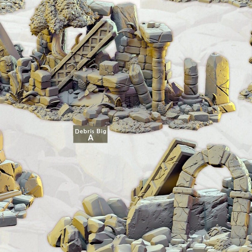 Ancient Ruins Debris / Difficult Terrain, Scatter, Rubble, Trees | FULL SET D&D Miniature | Cast n Play