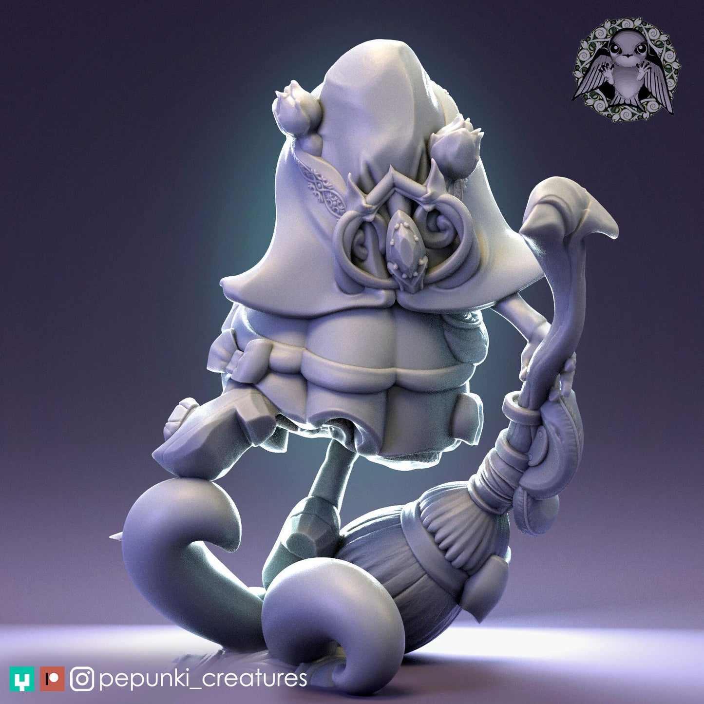 Broom Frog, Magician Witch Warlock | Tabletop or Display Scale | D&D Humblewood TTRPG Miniature | Pepunki Creatures