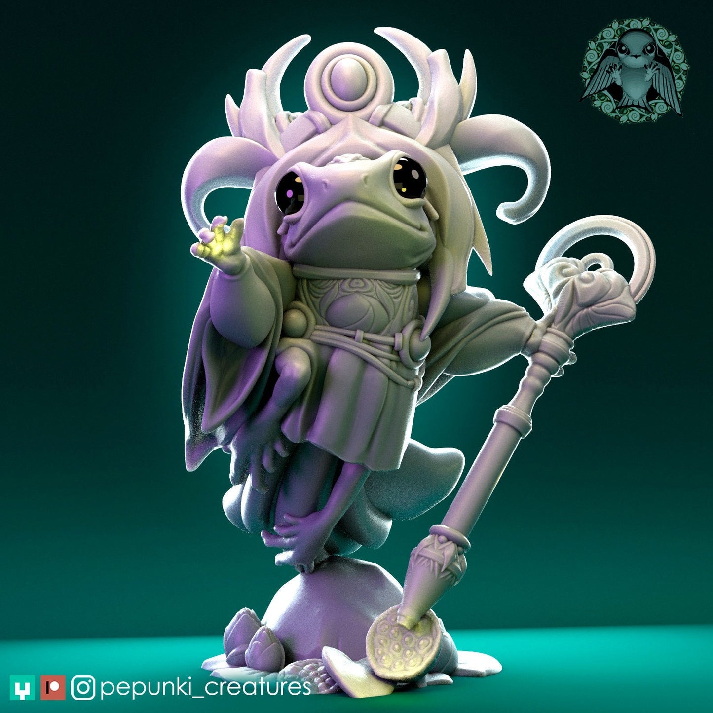 Dart Frog, Magician Witch Warlock Druid | Tabletop or Display Scale | D&D Humblewood TTRPG Miniature | Pepunki Creatures