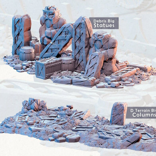Dwarven City Debris / Difficult Terrain, Scatter, Rubble | FULL SET D&D Miniature | Cast n Play