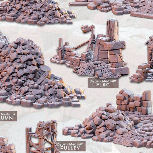 Town Debris / Difficult Terrain, Scatter, Rubble, Trees | FULL SET D&D Miniature | Cast n Play