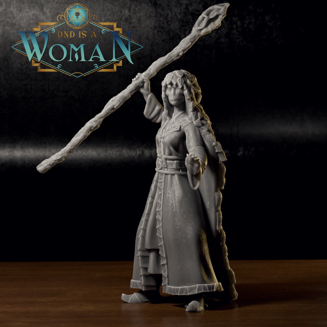 Serpentfolk Druid | D&D TTRPG Miniature | DnD Is A Woman | NO BASE