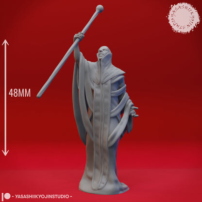 Red Wizard tabletop miniature by Tattles Told 3D, detailed D&D TTRPG monster figure from Yasashii Kyojin Studio.
