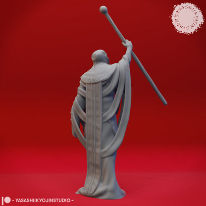 Red Wizard miniature from Tattles Told 3D, a detailed D&D tabletop scale figure by Yasashii Kyojin Studio for TTRPG gaming.
