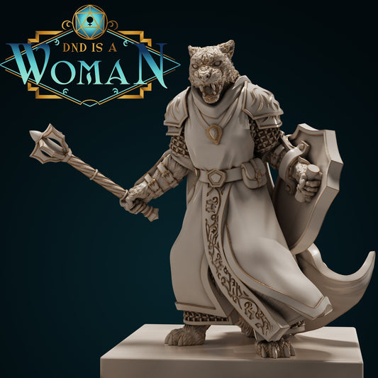 Tabaxi Cleric | D&D TTRPG Miniature | DnD Is A Woman | NO BASE