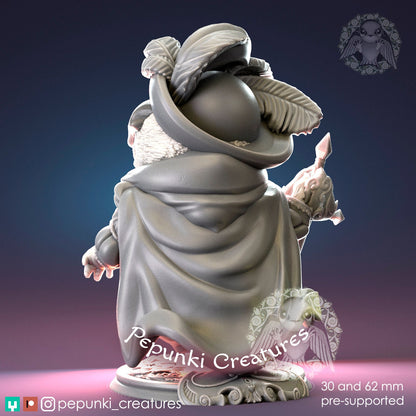 Dog Pug Chevalier miniature from Tattles Told 3D, a D&D Humblewood tabletop scale figure featuring a pug dog in armor.