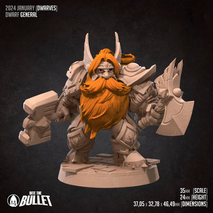 Dwarf General | TABLETOP SCALE | TTRPG Miniature | Bite the Bullet | Unpainted, Unplated Resin 8k