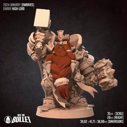 Dwarf High Lord | TABLETOP SCALE | TTRPG Miniature | Bite the Bullet | Unpainted, Unplated Resin 8k