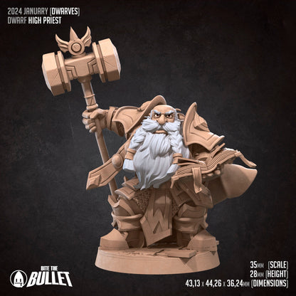 Dwarf High Priest | TABLETOP SCALE | TTRPG Miniature | Bite the Bullet | Unpainted, Unplated Resin 8k