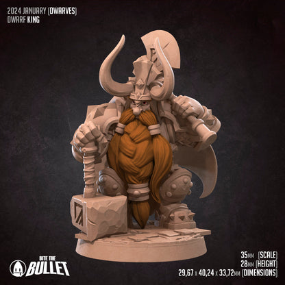 Dwarf King | TABLETOP SCALE | TTRPG Miniature | Bite the Bullet | Unpainted, Unplated Resin 8k