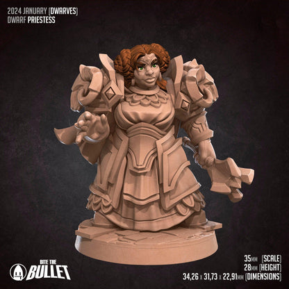 Dwarf Priestess | TABLETOP SCALE | TTRPG Miniature | Bite the Bullet | Unpainted, Unplated Resin 8k