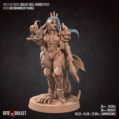 Bullet Hell, Hero Necromancer, Female | TABLETOP SCALE | D&D TTRPG Miniature | Bite the Bullet