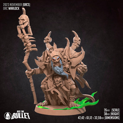 Orc Warlock | TABLETOP SCALE | D&D TTRPG Miniature | Bite the Bullet | Unpainted, Unplated Resin 8k