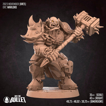 Orc Warlord | TABLETOP SCALE | D&D TTRPG Miniature | Bite the Bullet | Unpainted, Unplated Resin 8k