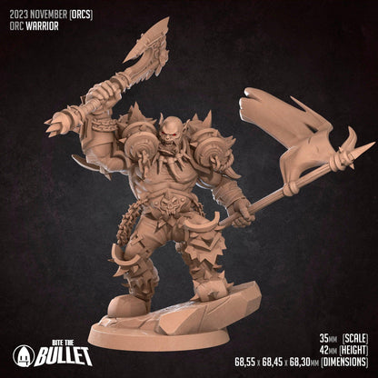 Orc Warrior | TABLETOP SCALE | D&D TTRPG Miniature | Bite the Bullet | Unpainted, Unplated Resin 8k