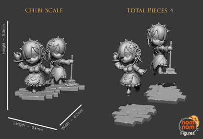 Chibi Margrave Maids | Resin Garage Kit Figure Anime Fan Art | Nomnom Figures