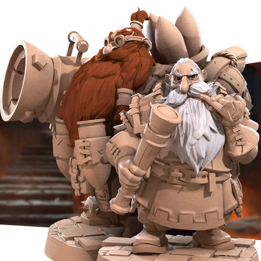 Dwarf Mortar Team | TABLETOP SCALE | TTRPG Miniature | Bite the Bullet | Unpainted, Unplated Resin 8k