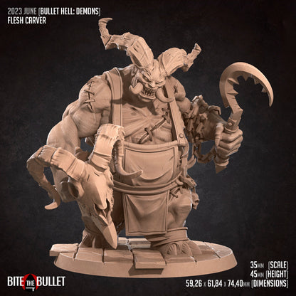 Flesh Carver, Demon | TABLETOP SCALE | TTRPG Miniature | Bite the Bullet | Unpainted, Unplated Resin 8k