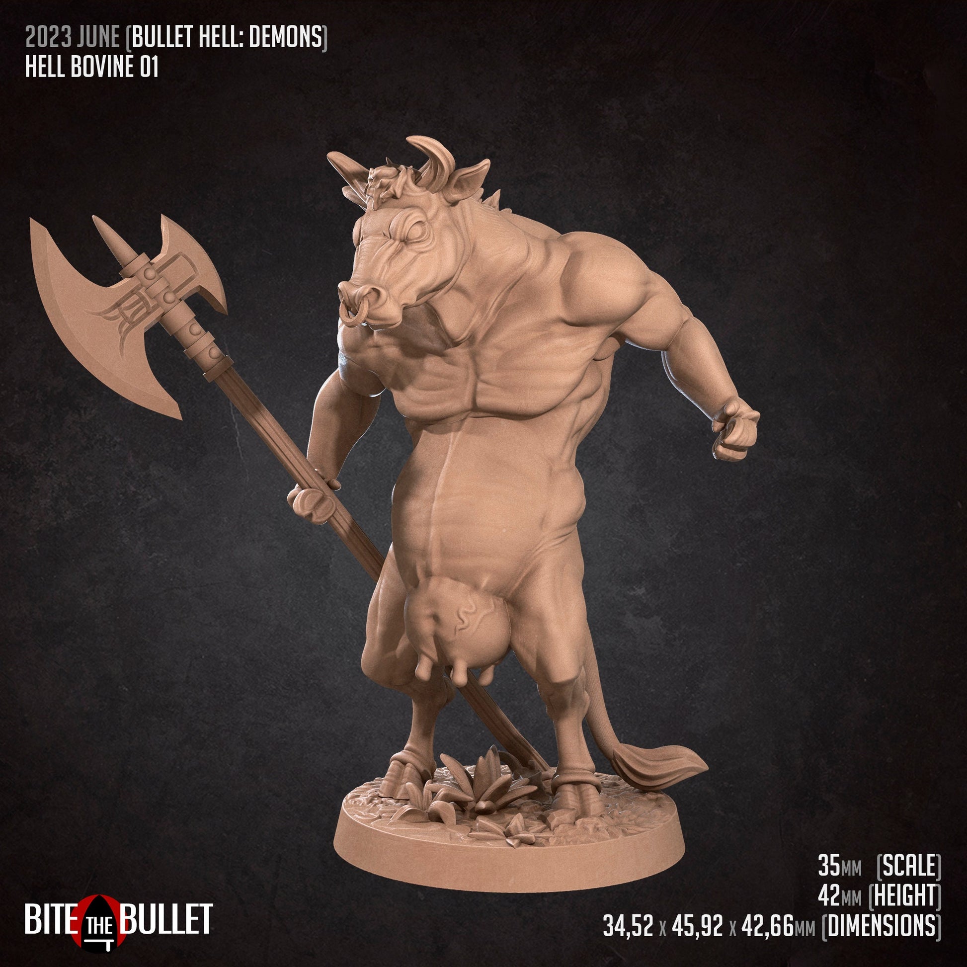Hell Bovines, Demon Minotaurs | TABLETOP SCALE | TTRPG Miniature | Bite the Bullet | Unpainted, Unplated Resin 8k