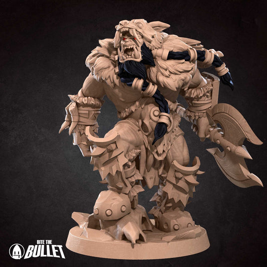 Orc Barbarian | TABLETOP SCALE | D&D TTRPG Miniature | Bite the Bullet | Unpainted, Unplated Resin 8k