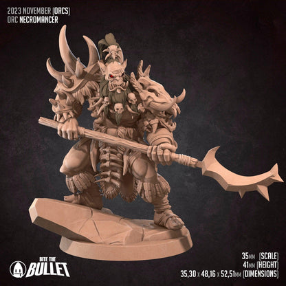 Orc Necromancer | TABLETOP SCALE | D&D TTRPG Miniature | Bite the Bullet | Unpainted, Unplated Resin 8k