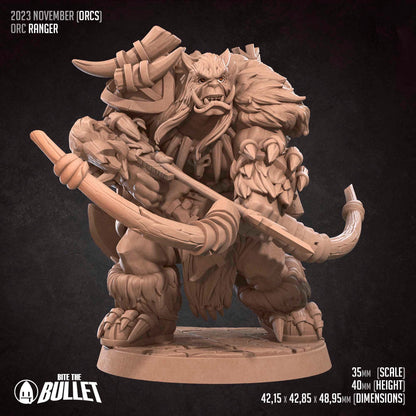 Orc Ranger | TABLETOP SCALE | D&D TTRPG Miniature | Bite the Bullet | Unpainted, Unplated Resin 8k