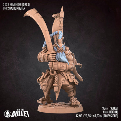 Orc Swordmaster | TABLETOP SCALE | D&D TTRPG Miniature | Bite the Bullet | Unpainted, Unplated Resin 8k
