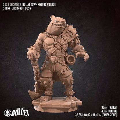 Sharkfolk Bandit | TABLETOP SCALE | TTRPG Miniature | Bite the Bullet | Unpainted, Unplated Resin 8k