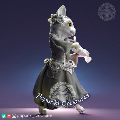 Cat Lady Bard | Tabletop or Display Scale | D&D Humblewood TTRPG Miniature | Pepunki Creatures