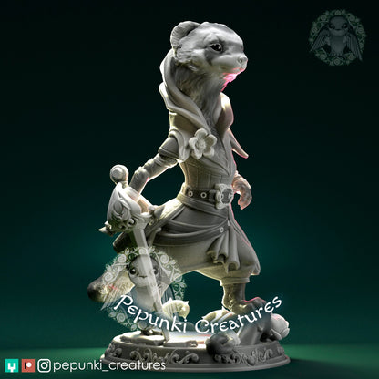 Ferret Duelist | Tabletop or Display Scale | D&D Humblewood TTRPG Miniature | Pepunki Creatures