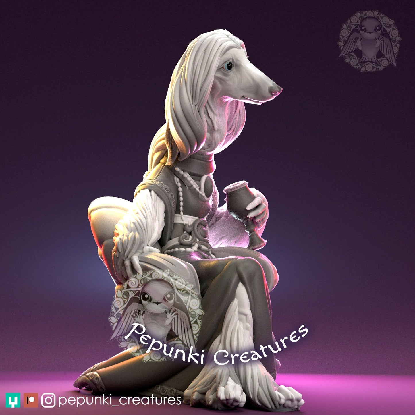 Afghan Hound Noble | Tabletop or Display Scale | D&D Humblewood TTRPG Miniature | Pepunki Creatures