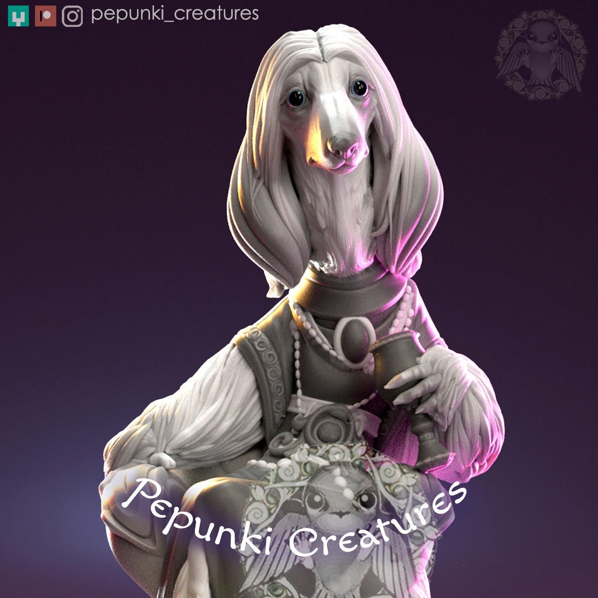 Afghan Hound Noble | Tabletop or Display Scale | D&D Humblewood TTRPG Miniature | Pepunki Creatures