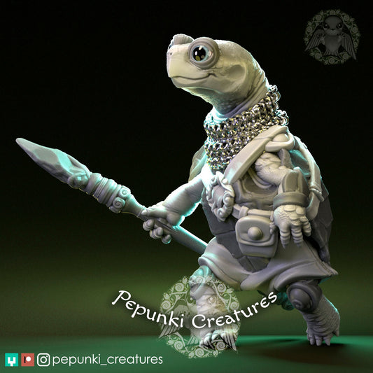 Land Turtle Warrior | Tabletop or Display Scale | D&D Humblewood TTRPG Miniature | Pepunki Creatures