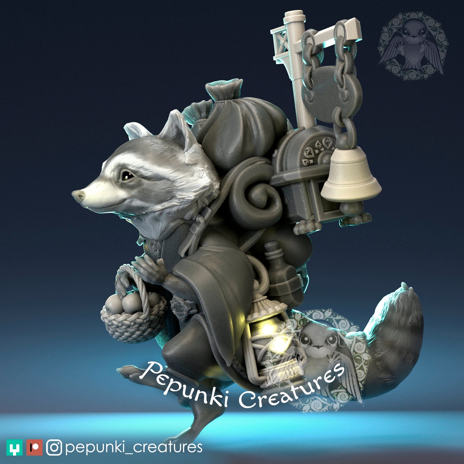 Raccoon Merchant | Tabletop or Display Scale | D&D Humblewood TTRPG Miniature | Pepunki Creatures