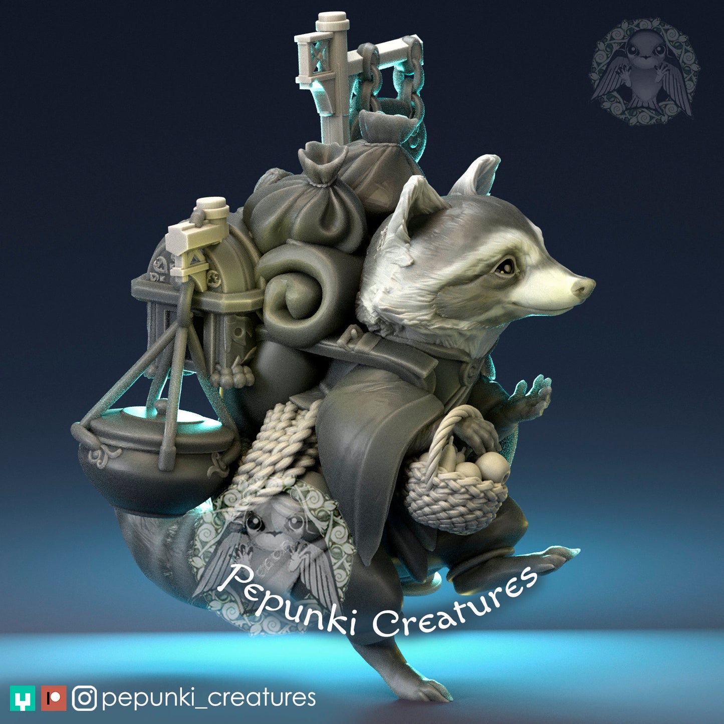 Raccoon Merchant | Tabletop or Display Scale | D&D Humblewood TTRPG Miniature | Pepunki Creatures
