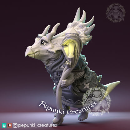 Triceratops Mage | Tabletop or Display Scale | D&D Humblewood TTRPG Miniature | Pepunki Creatures