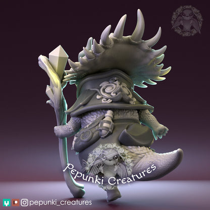 Triceratops Mage | Tabletop or Display Scale | D&D Humblewood TTRPG Miniature | Pepunki Creatures