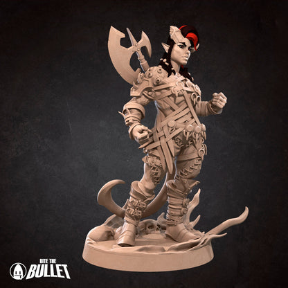 Exxotic Tiefling Barbarian | Woman Pinup SFW NSFW Model Miniature | Bite the Bullet