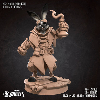 Harengon Artificer | TABLETOP SCALE | D&D TTRPG Miniature | Bite the Bullet | Unpainted, Unplated Resin 8k