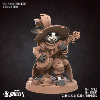 Harengon Bard | TABLETOP SCALE | D&D TTRPG Miniature | Bite the Bullet | Unpainted, Unplated Resin 8k