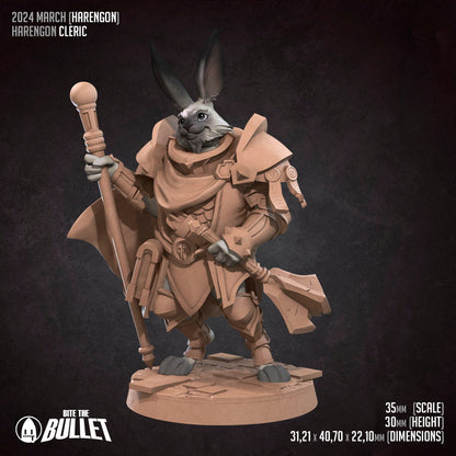 Harengon Cleric | TABLETOP SCALE | D&D TTRPG Miniature | Bite the Bullet | Unpainted, Unplated Resin 8k