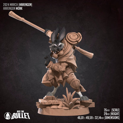Harengon Monk | TABLETOP SCALE | D&D TTRPG Miniature | Bite the Bullet | Unpainted, Unplated Resin 8k
