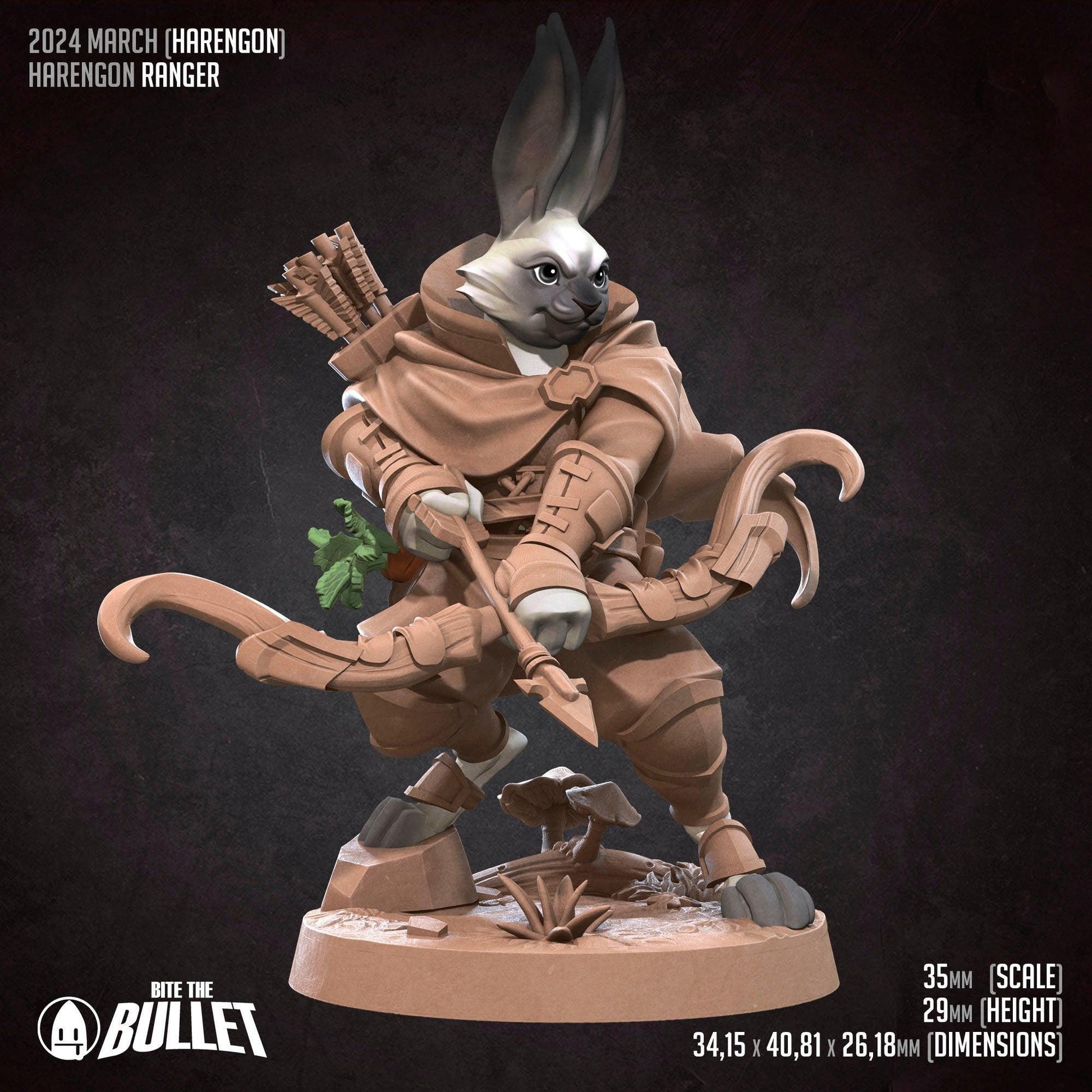 Harengon Ranger | TABLETOP SCALE | D&D TTRPG Miniature | Bite the Bullet | Unpainted, Unplated Resin 8k